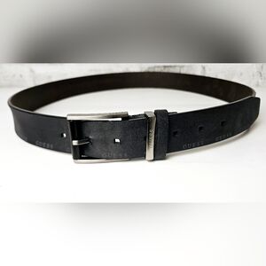 Guess Black Leather Logo Belt Size 38 Designer Casual Dress Belt